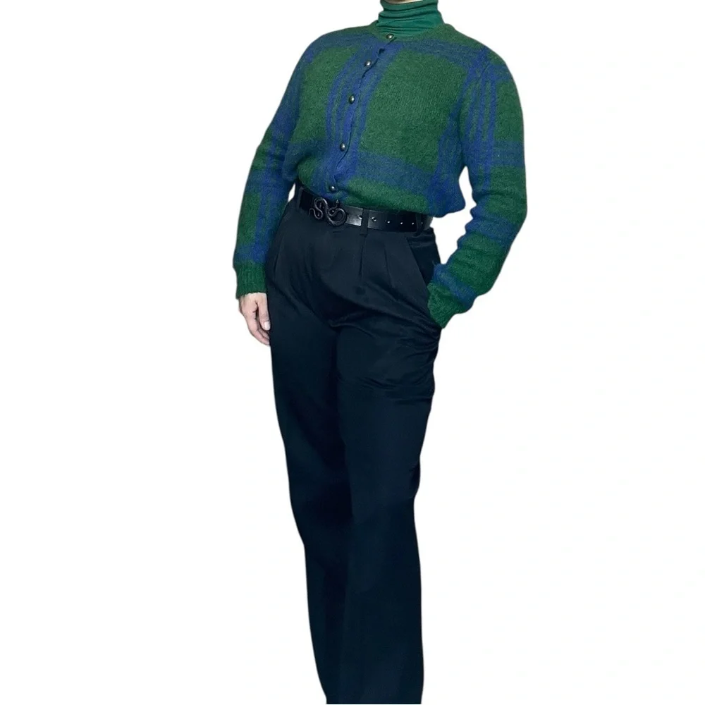 Simons Plaid Knit Button-Up Cardigan – Green & Blue. S/M - Picture 2 of 15